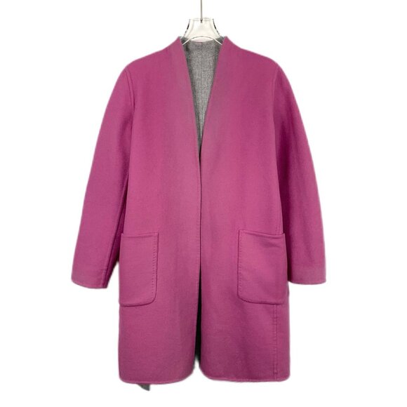 Maxmara Womens Reversible Pink & Gray Wool Belted Coat V-Neck Long Sleeves Size - Picture 1 of 10